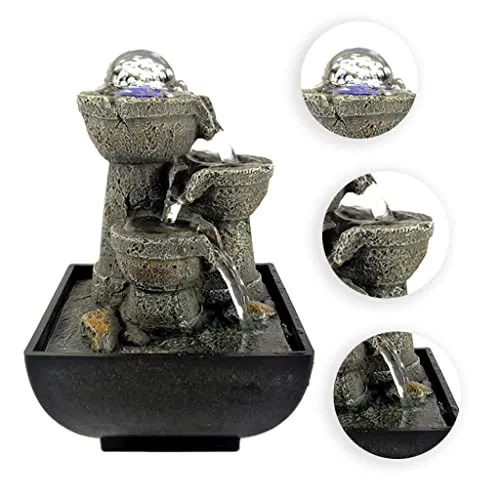 SAZ DEKOR Water Fountain with LED Lights Desktop Fountain Home Decor Ornament Style 7