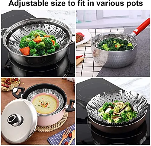 Sichumaria Vegetable Steamer Basket, Premium Stainless Steel Veggiecollapsible Steamer Basket - Foldable Vegetable Steamer for Cooking to Fits Various Size Pot