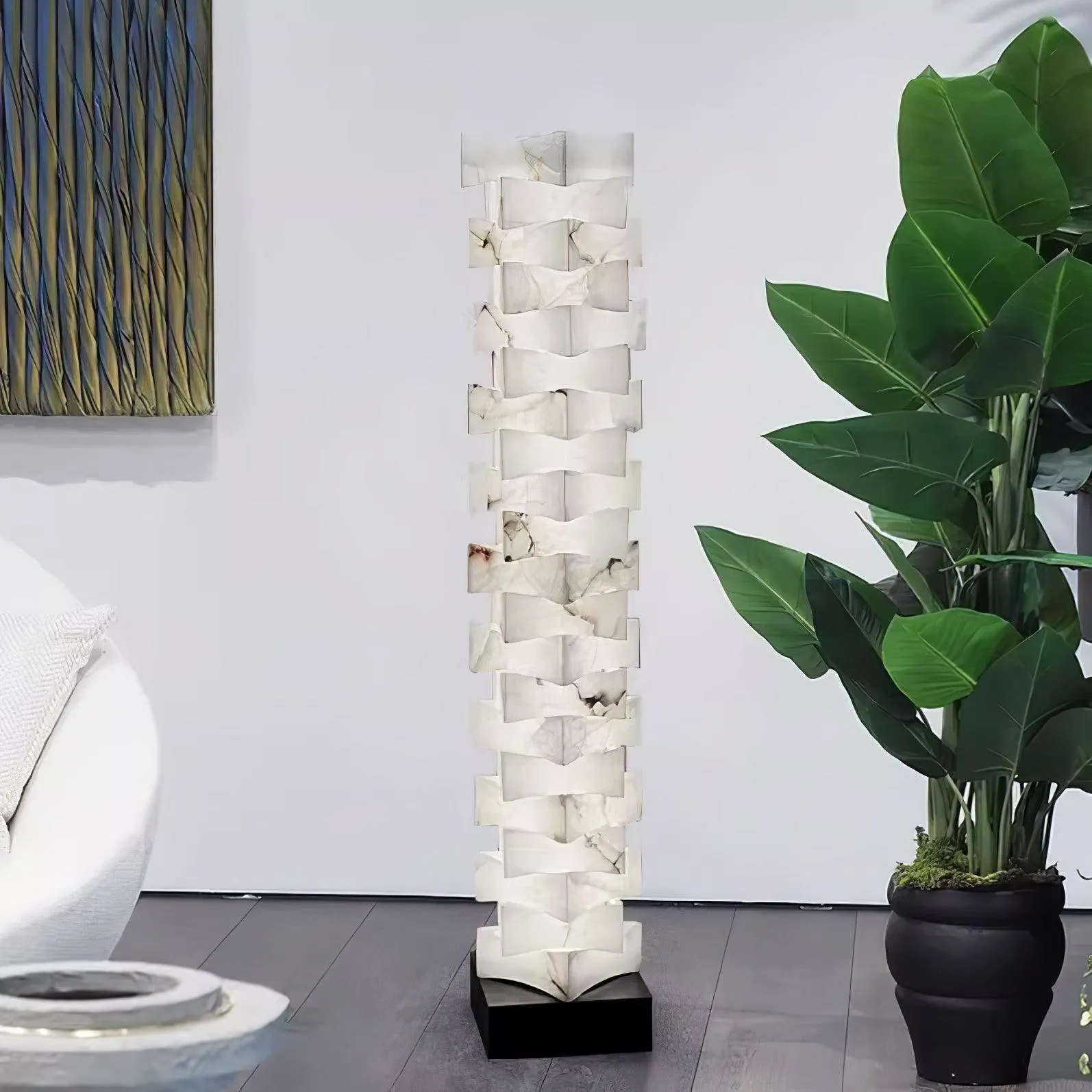 Stacked Alabaster Squares Floor Lamp