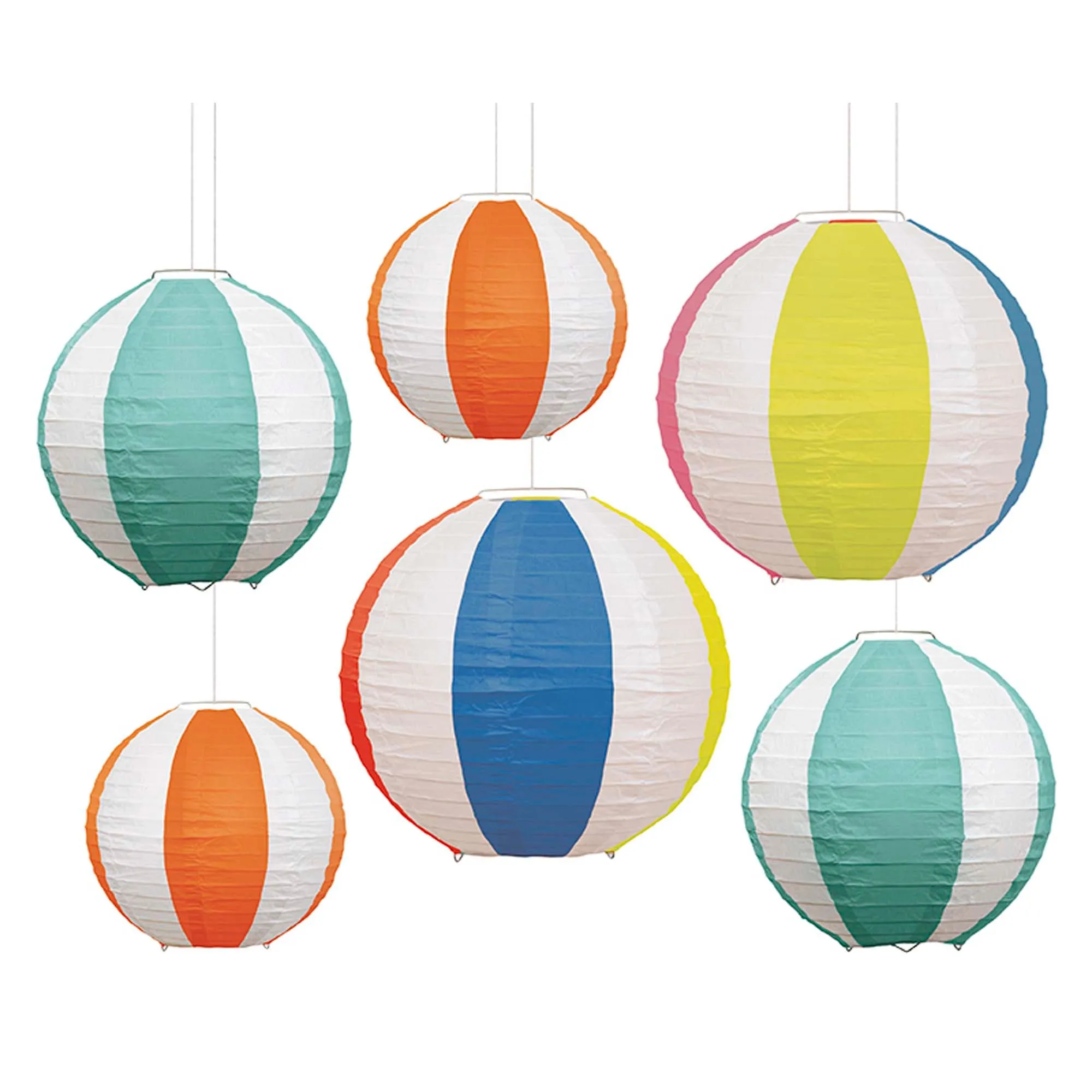 Summer Fun Beach Ball Paper Lanterns Decoration Kit, 6 Count