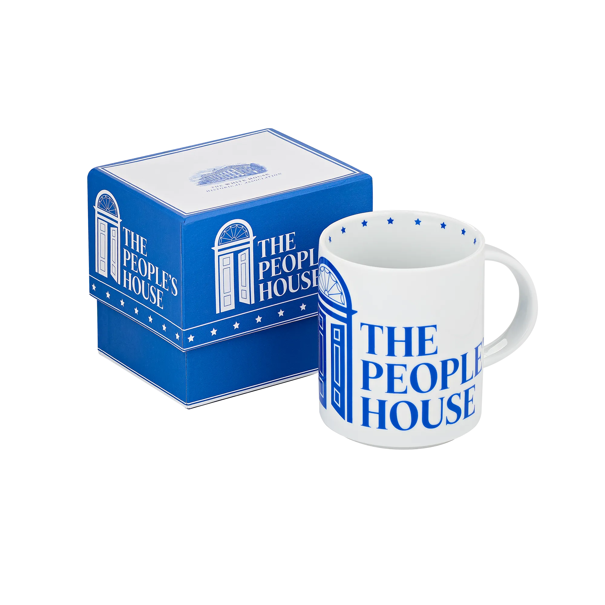 The People's House Blue and White Logo Mug