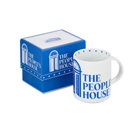 The People's House Blue and White Logo Mug