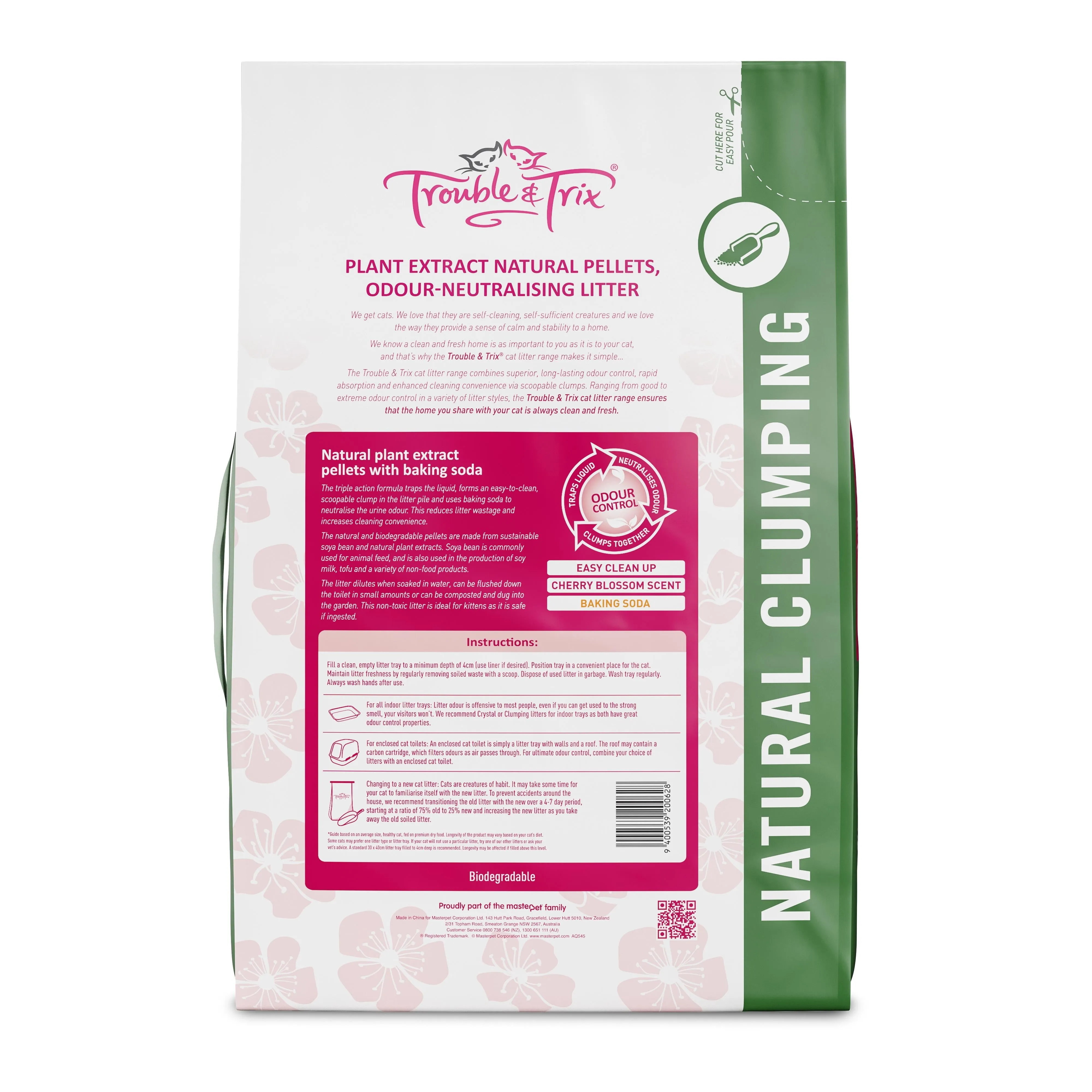 Trouble and Trix Plant Extract Cherry Blossom Natural Clumping Cat Litter 10L/4.3kg