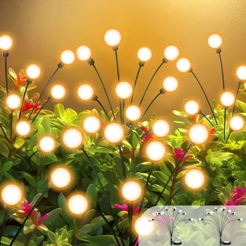 ULAIYO Solar Lights for Outside, Brighter 16 LED Solar Garden Lights, Durable & Long-Lasting, Solar Outdoor Lights Waterproof, High Flexibility Firefly Lights Outdoor Yard Patio Christmas Decorations