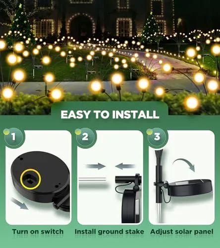 ULAIYO Solar Lights for Outside, Brighter 16 LED Solar Garden Lights, Durable & Long-Lasting, Solar Outdoor Lights Waterproof, High Flexibility Firefly Lights Outdoor Yard Patio Christmas Decorations