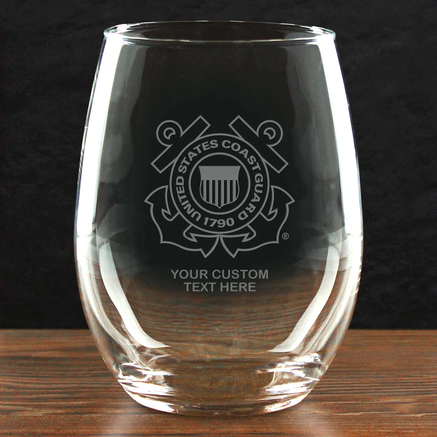 US Coast Guard Logo Personalized 21 oz. Stemless Wine Glass