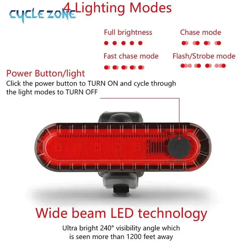 USB Rechargeable Red LED Rear Bicycle Taillight - Ultra Bright Cycling Safety Light with 4 Modes for Night Riding