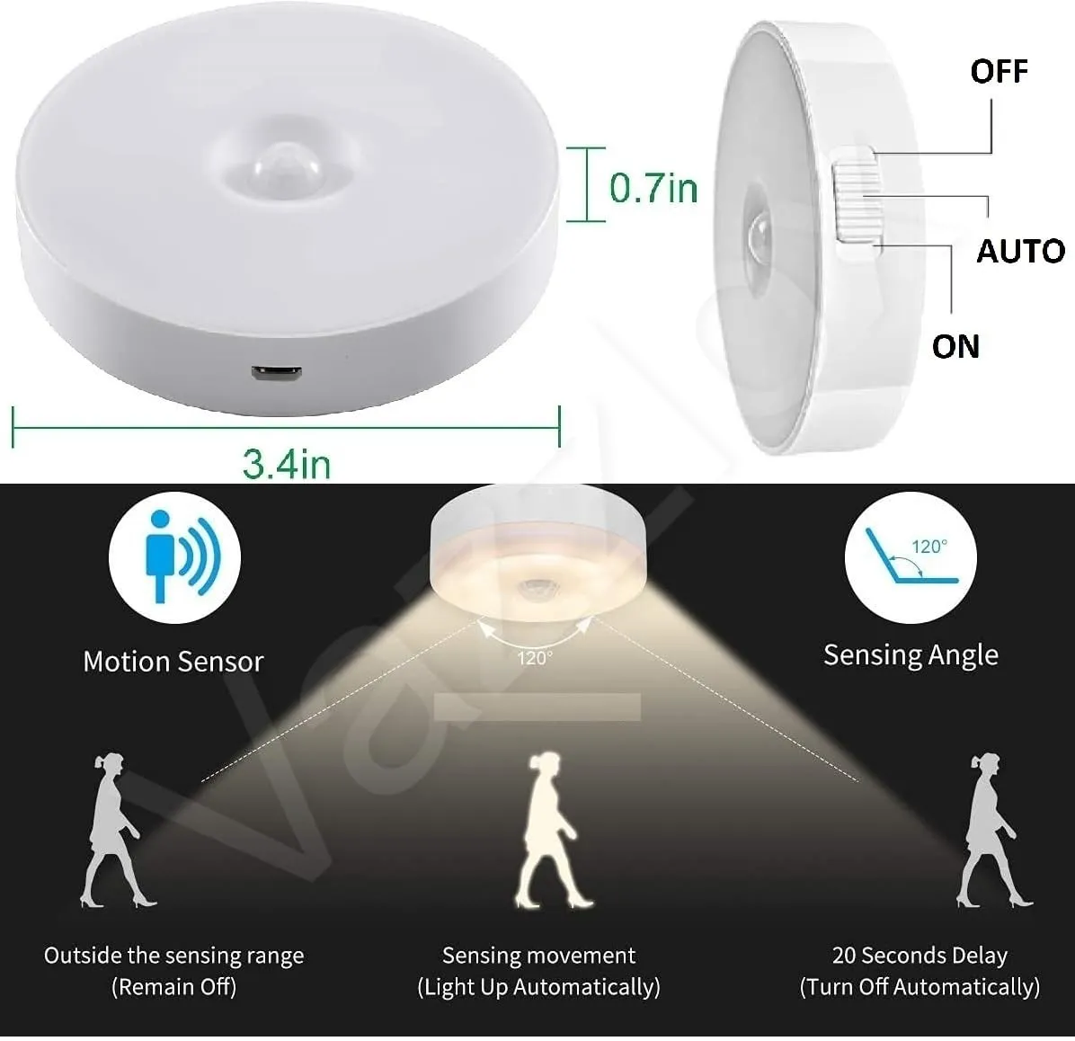 VazzLox Motion Sensor Light for Home (Pack of 4) with USB Charging Wireless Self Adhesive LED Body Induction Lamp Sensor Light for Wardrobe Lights with Sensor Night Light for Cupboard Stairs (White)