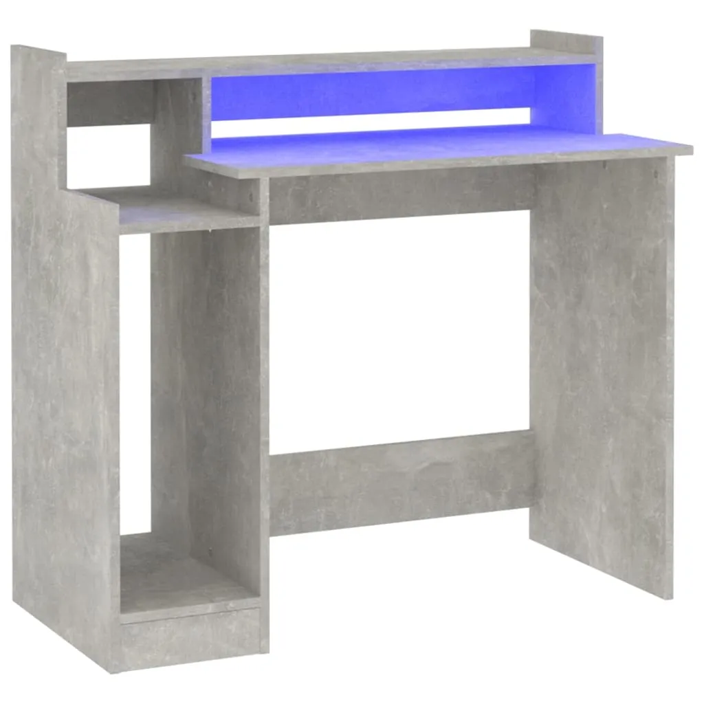 vidaXL Desk with LED Lights Concrete grey 97x45x90 cm Engineered Wood