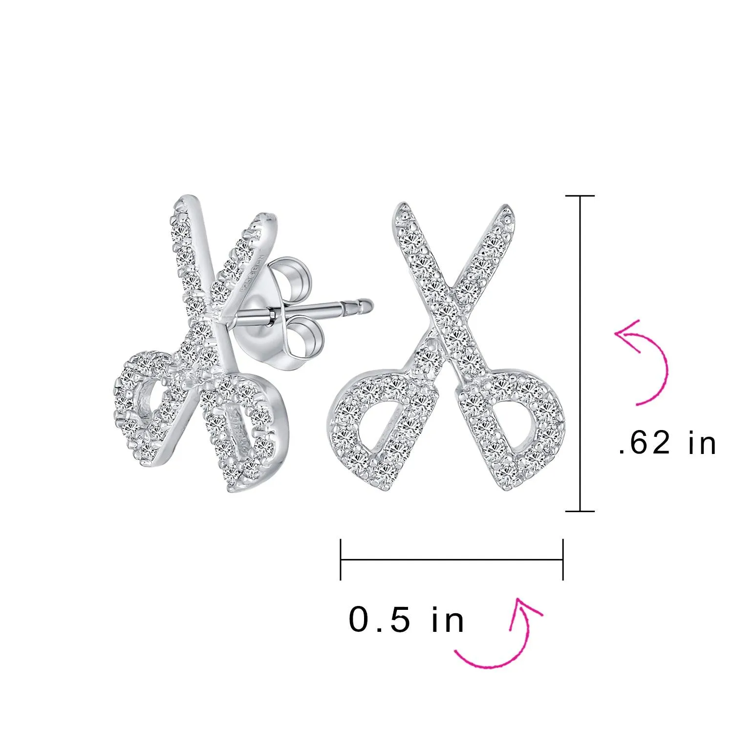 Whimsical Scissors CZ Stud Earrings for Hairdressers in Sterling Silver