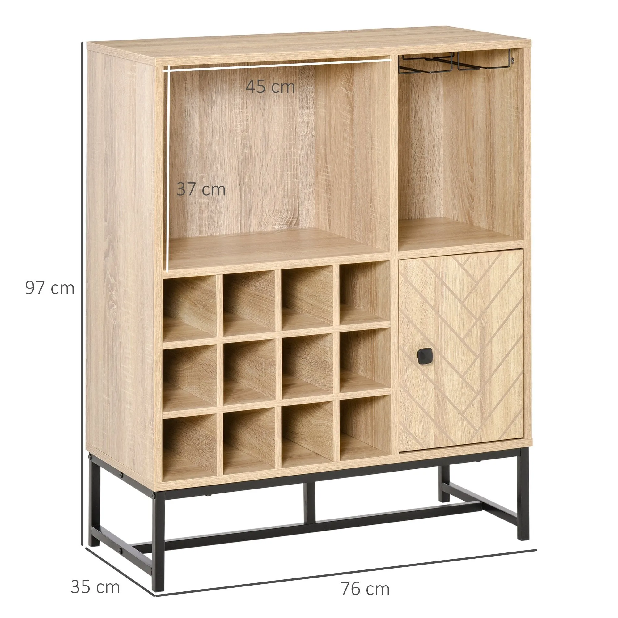 Wine Cabinet for 12 Bottles, Freestanding Wine Rack Sideboard Serving Bar with Glass Holders, Brown Holders