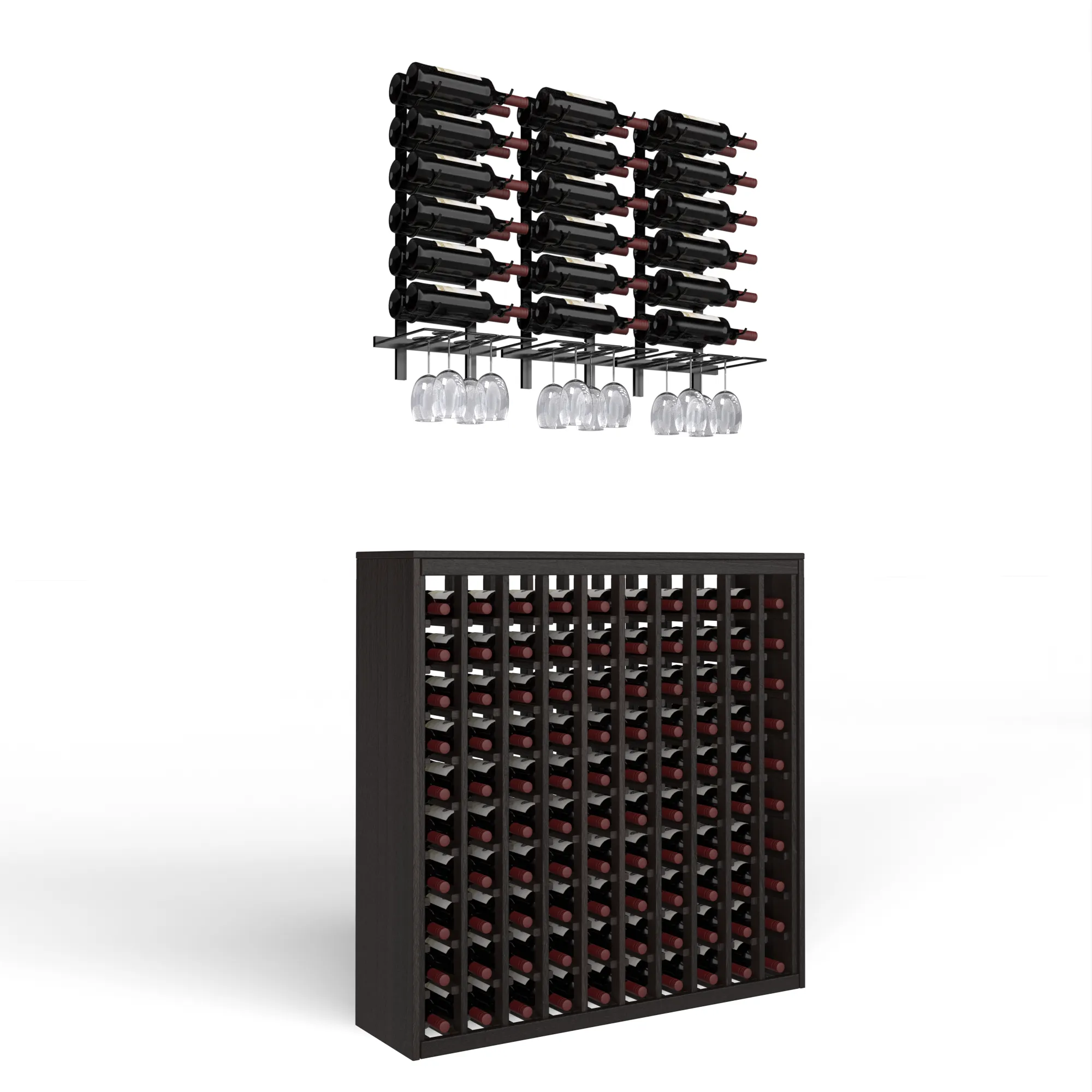 Wine Room Essentials Bundle - 100 Bottle Deluxe x W Series Racks in in Gunmetal Metal