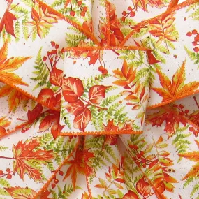 Wired Fall Leaves & Ferns Autumn Ribbon (#40-2.5"Wx10Yards)