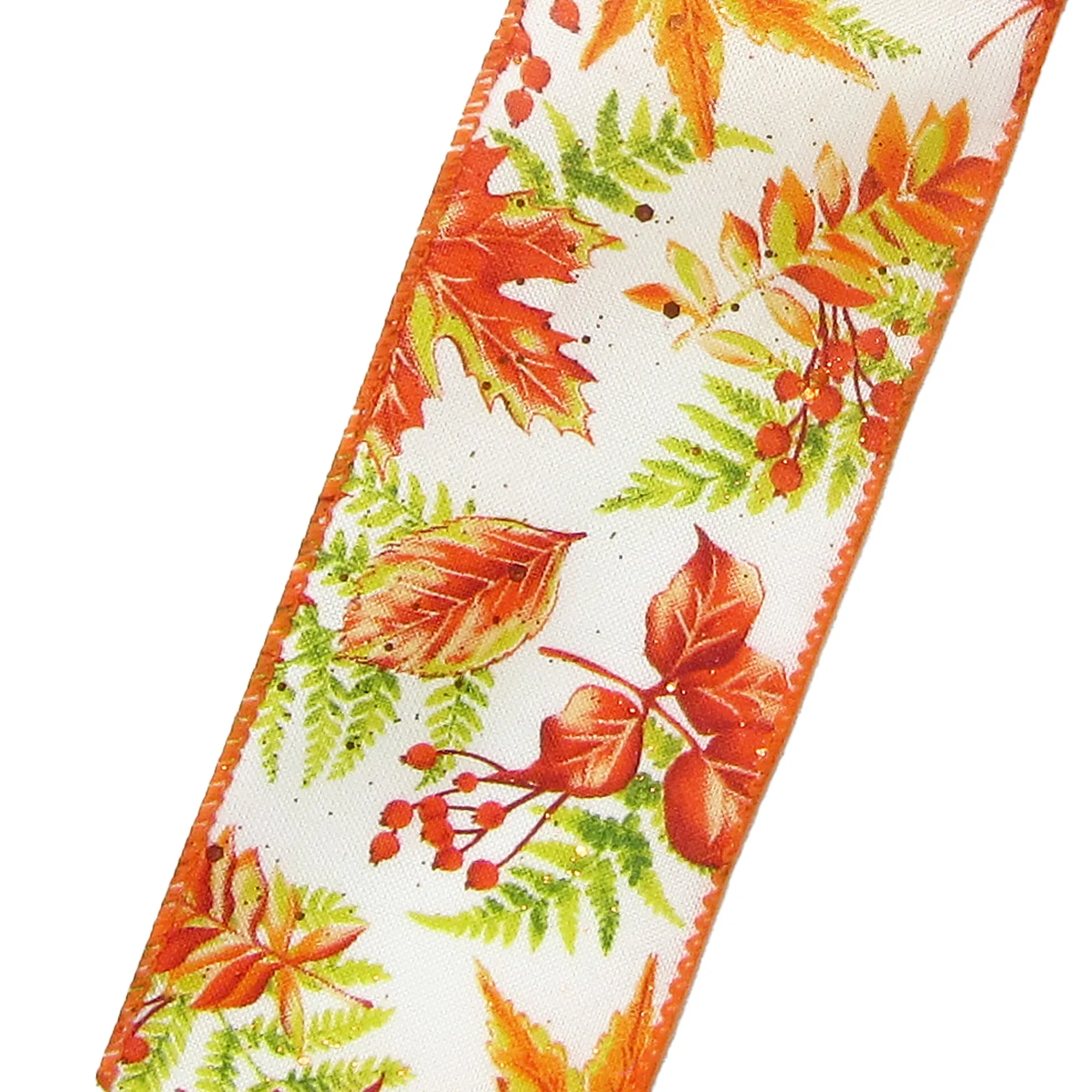 Wired Fall Leaves & Ferns Autumn Ribbon (#40-2.5"Wx10Yards)