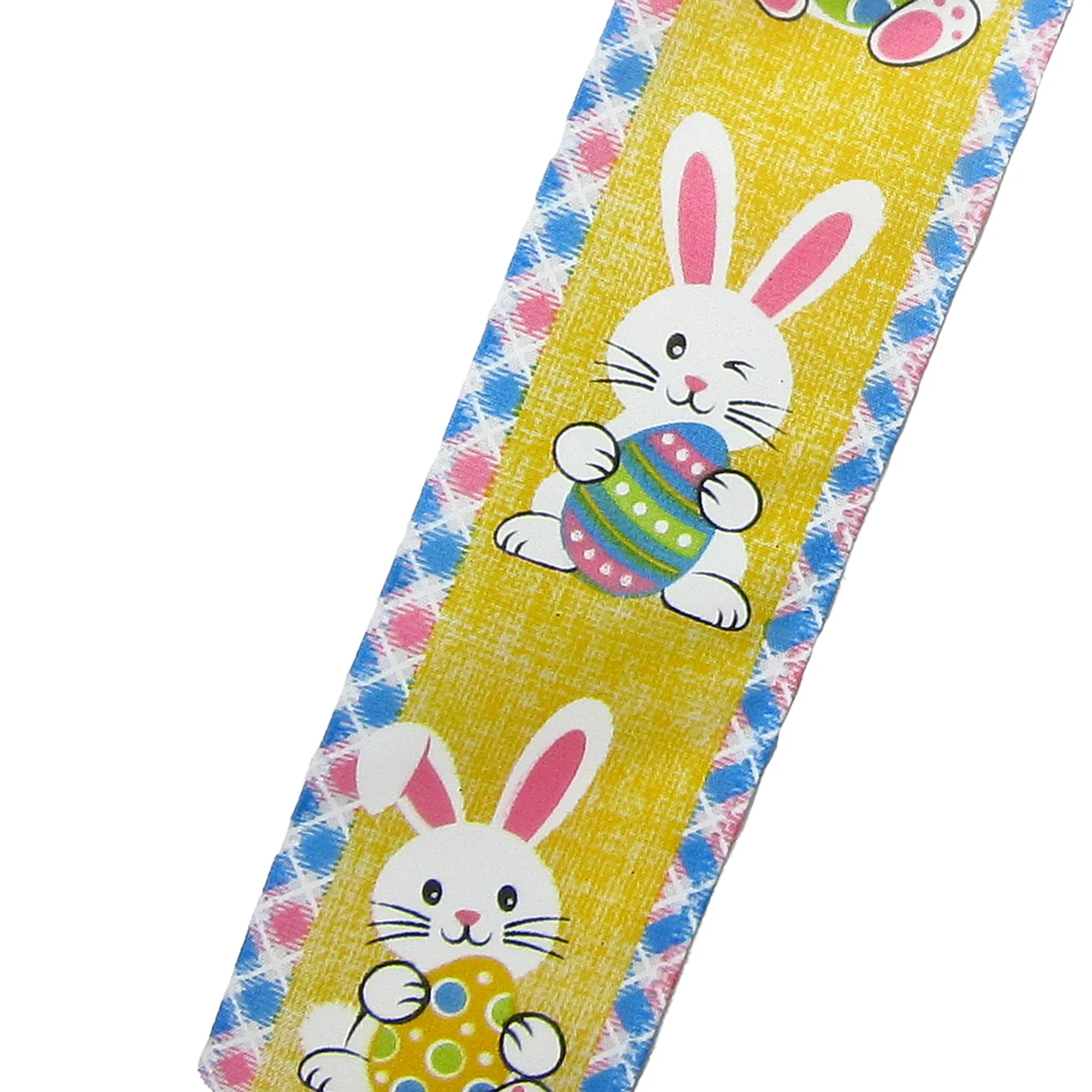 Wired Happy Bunnies & Easter Eggs Yellow Ribbon (#40-2.5"Wx10Yards)