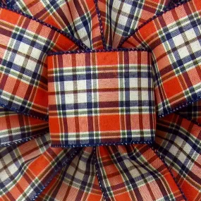 Wired Navy Orange Moss Plaid Linen Ribbon (#40-2.5"Wx10Yards)