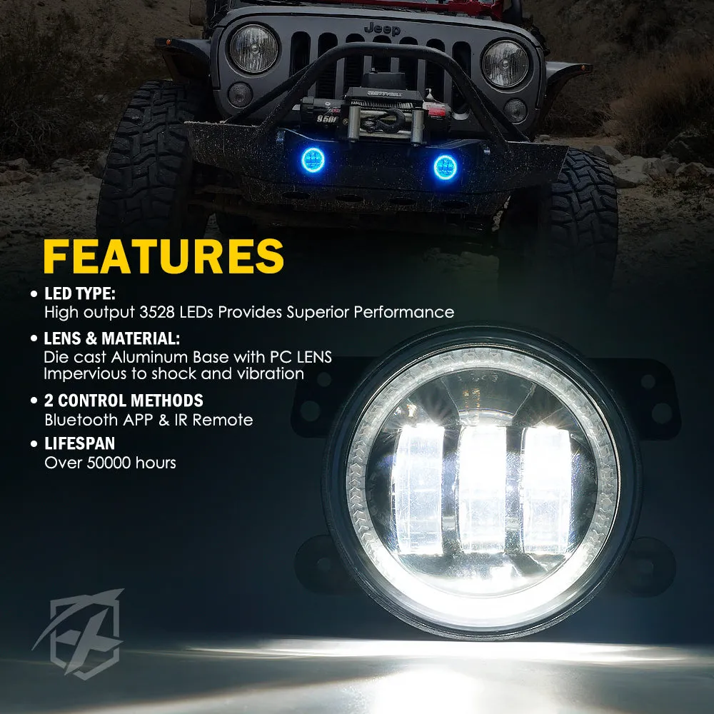 Xprite 4 Inch RGB LED Halo Fog Jeep Wrangler JL (18-22) Escapade Series