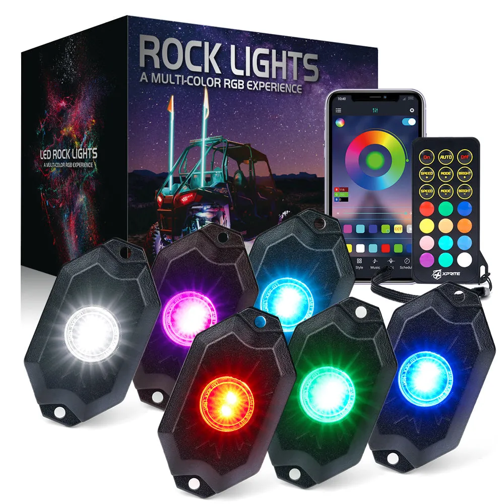 Xprite Trophy Series RGBW LED Rock Lights Kit w/ Bluetooth Control - 4 pcs / 6pcs / 8pcs / 10pcs