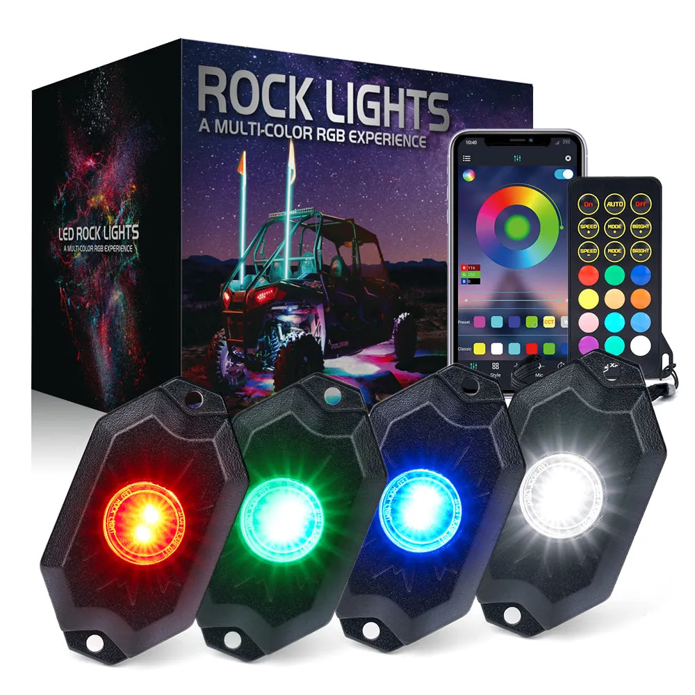 Xprite Trophy Series RGBW LED Rock Lights Kit w/ Bluetooth Control - 4 pcs / 6pcs / 8pcs / 10pcs