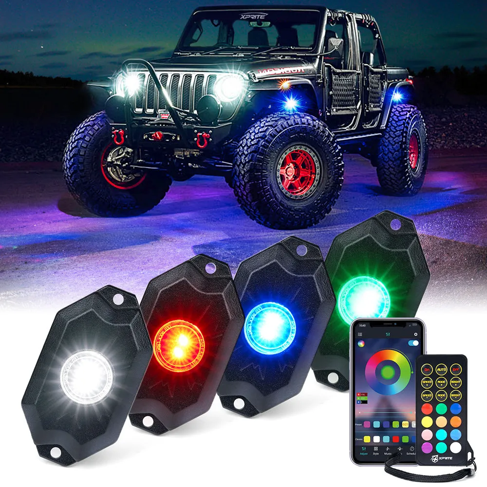 Xprite Trophy Series RGBW LED Rock Lights Kit w/ Bluetooth Control - 4 pcs / 6pcs / 8pcs / 10pcs