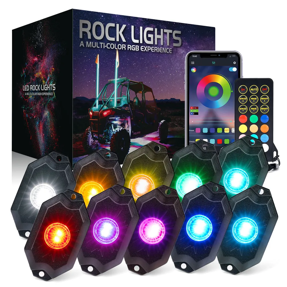 Xprite Trophy Series RGBW LED Rock Lights Kit w/ Bluetooth Control - 4 pcs / 6pcs / 8pcs / 10pcs