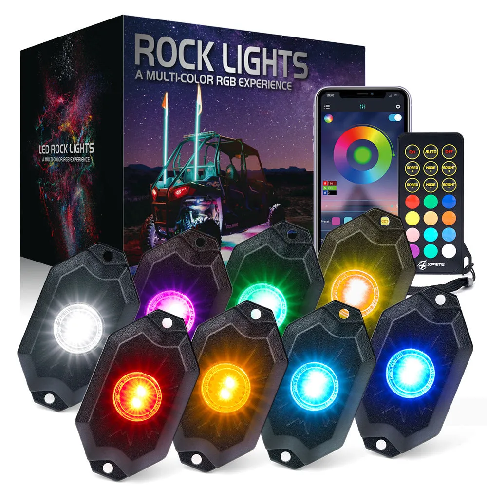 Xprite Trophy Series RGBW LED Rock Lights Kit w/ Bluetooth Control - 4 pcs / 6pcs / 8pcs / 10pcs